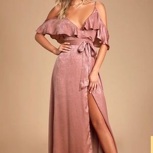 Lulus Rose Satin Wrap Dress (S)